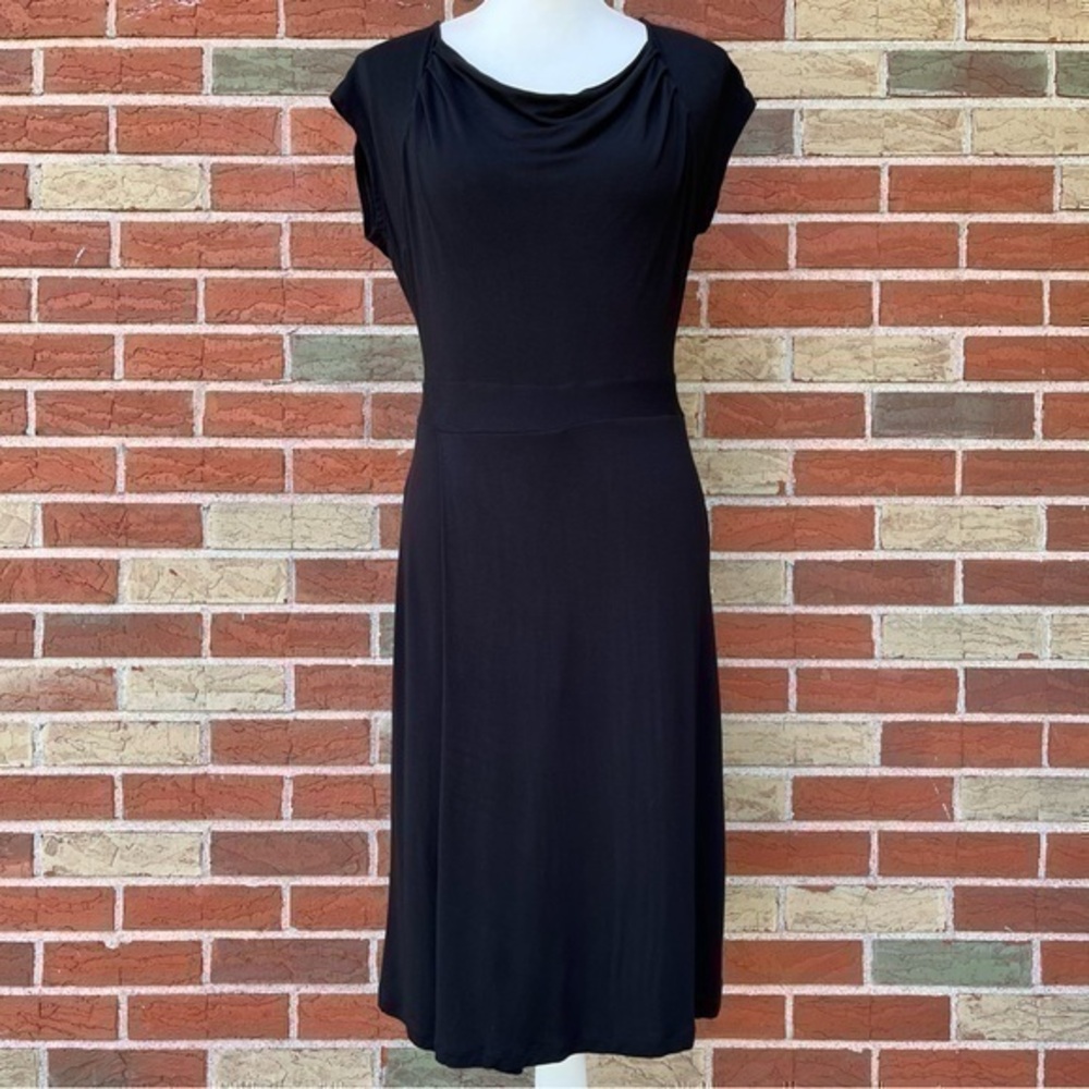 CAbi Cowl Neck Black Short Sleeve Mini Dress 👗